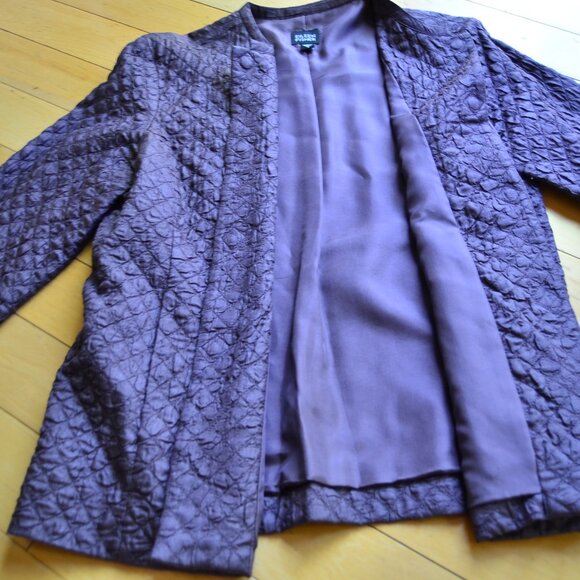 Eileen Fisher plum quilted lined 100% silk jacket W pockets Size S - Picture 8 of 15